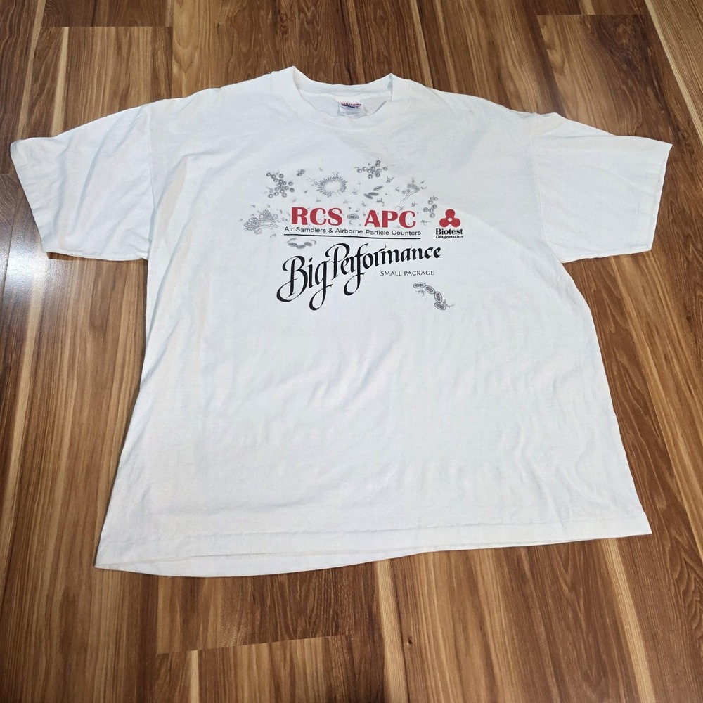Vintage RCS APC Biotest Diagnostics Shirt Mens XL White Hanes Lab Microbiology